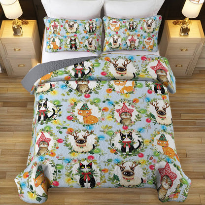 Shineful All Season Quilt 3-Piece Set Cat Christmas Collection