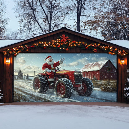 Shineful Garage Door Banner Decoration Santa's Tractor