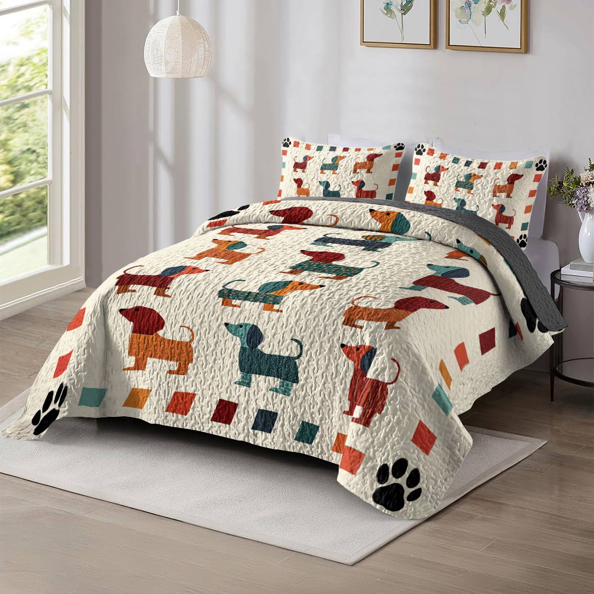 Shineful All Season Quilt 3-Piece Set Dachshund Doodle
