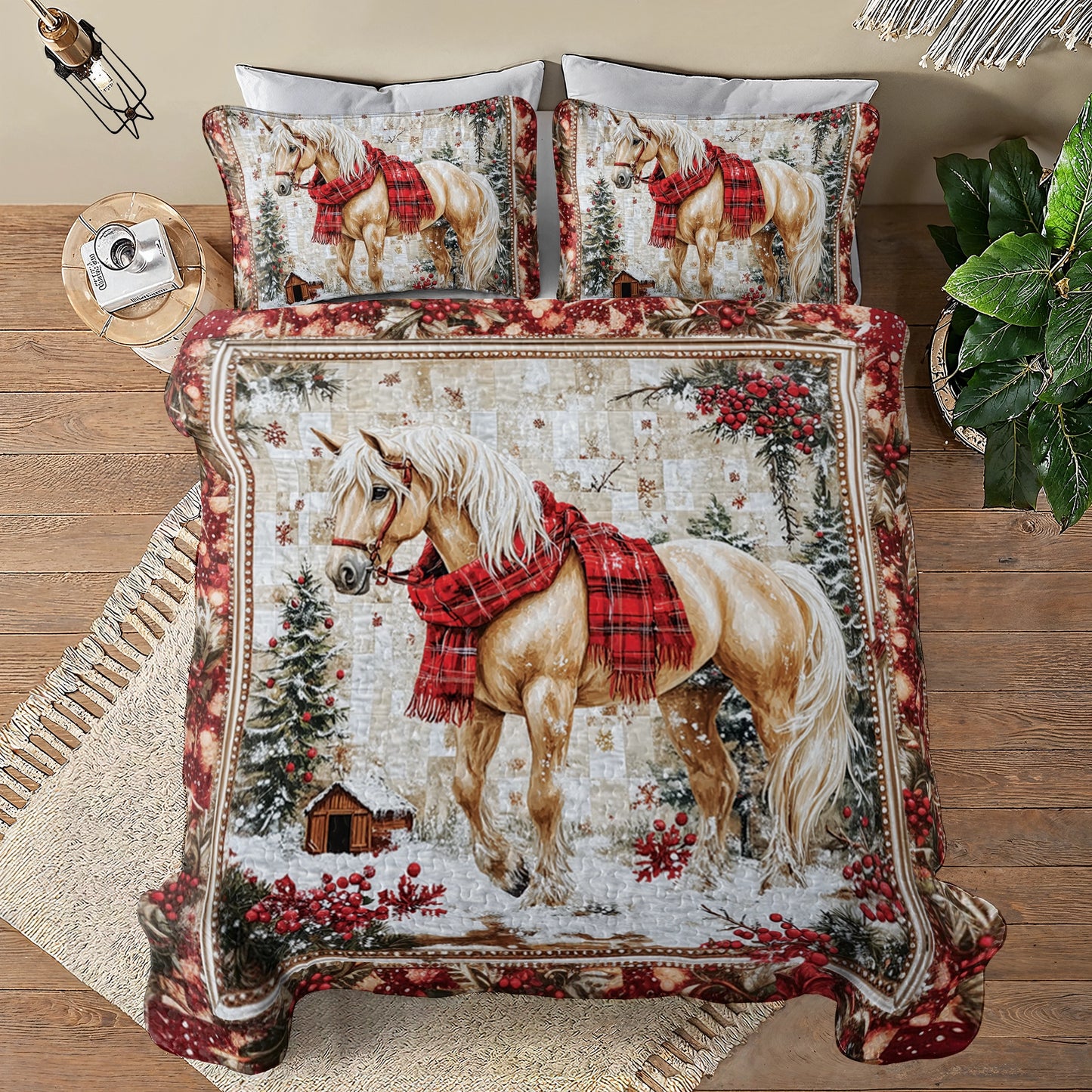 Shineful All Season Quilt 3-Piece Horse Barnside Winter