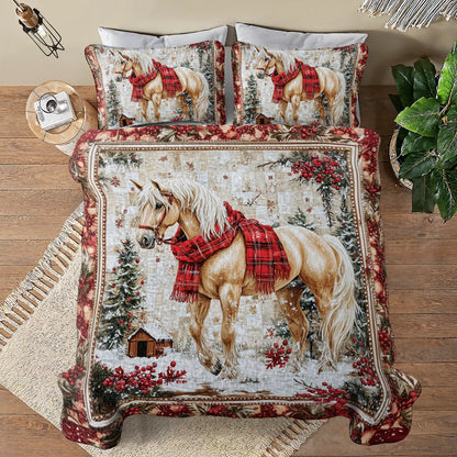Shineful All Season Quilt 3-Piece Horse Barnside Winter