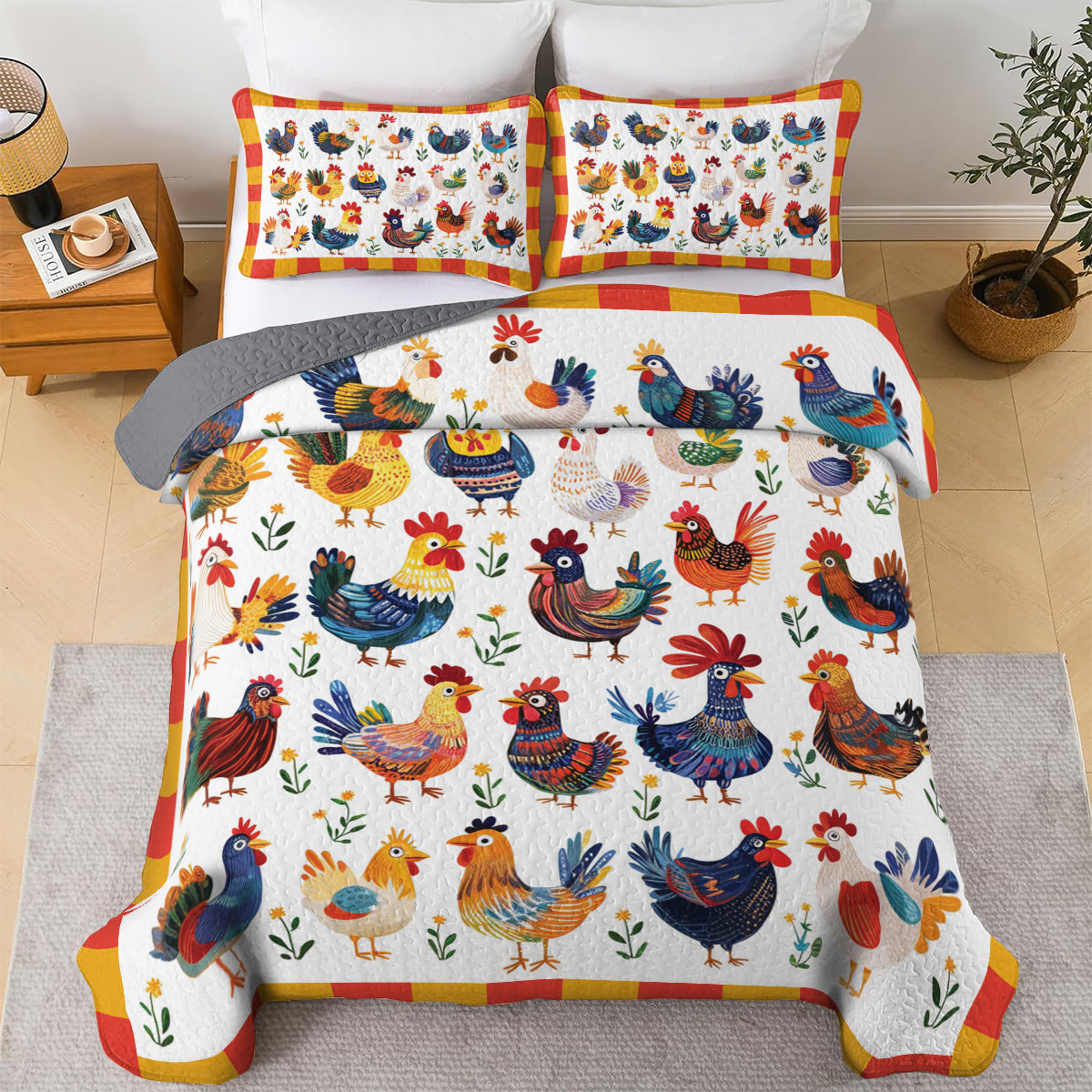 Shineful All Season Quilt 3-Piece Set Colorful Rooster