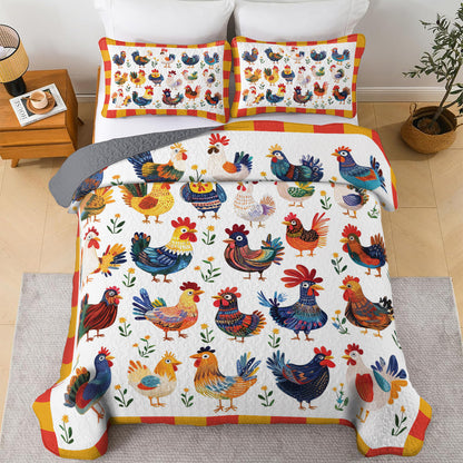 Shineful All Season Quilt 3-Piece Set Colorful Rooster