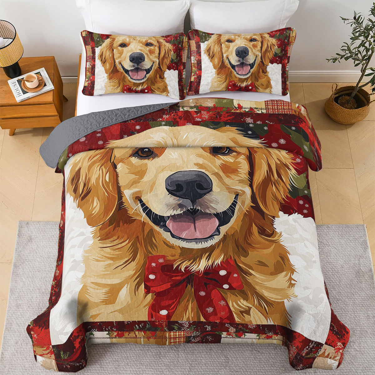 Shineful All Season Quilt 3-Piece Set - Golden Christmas Cheer