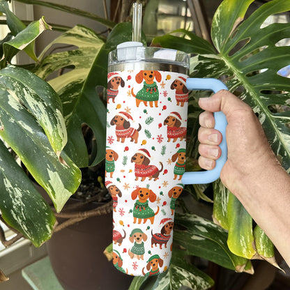 Shineful Tumbler Christmas Dachshund Pattern