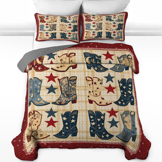 Shineful All Season Quilt 3-Piece Set Vintage Cowboy Boots