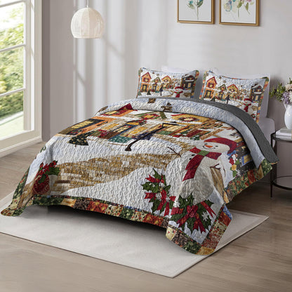 Shineful All Season Quilt 3-Piece Set Festive Snowman Village