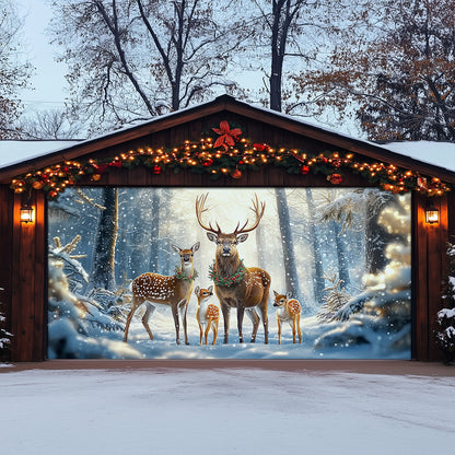 Shineful Garage Door Banner Decoration Reindeer Family