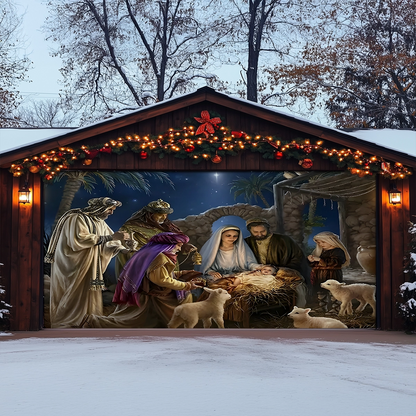 Shineful Garage Door Banner Decoration Glorious Nativity Scene