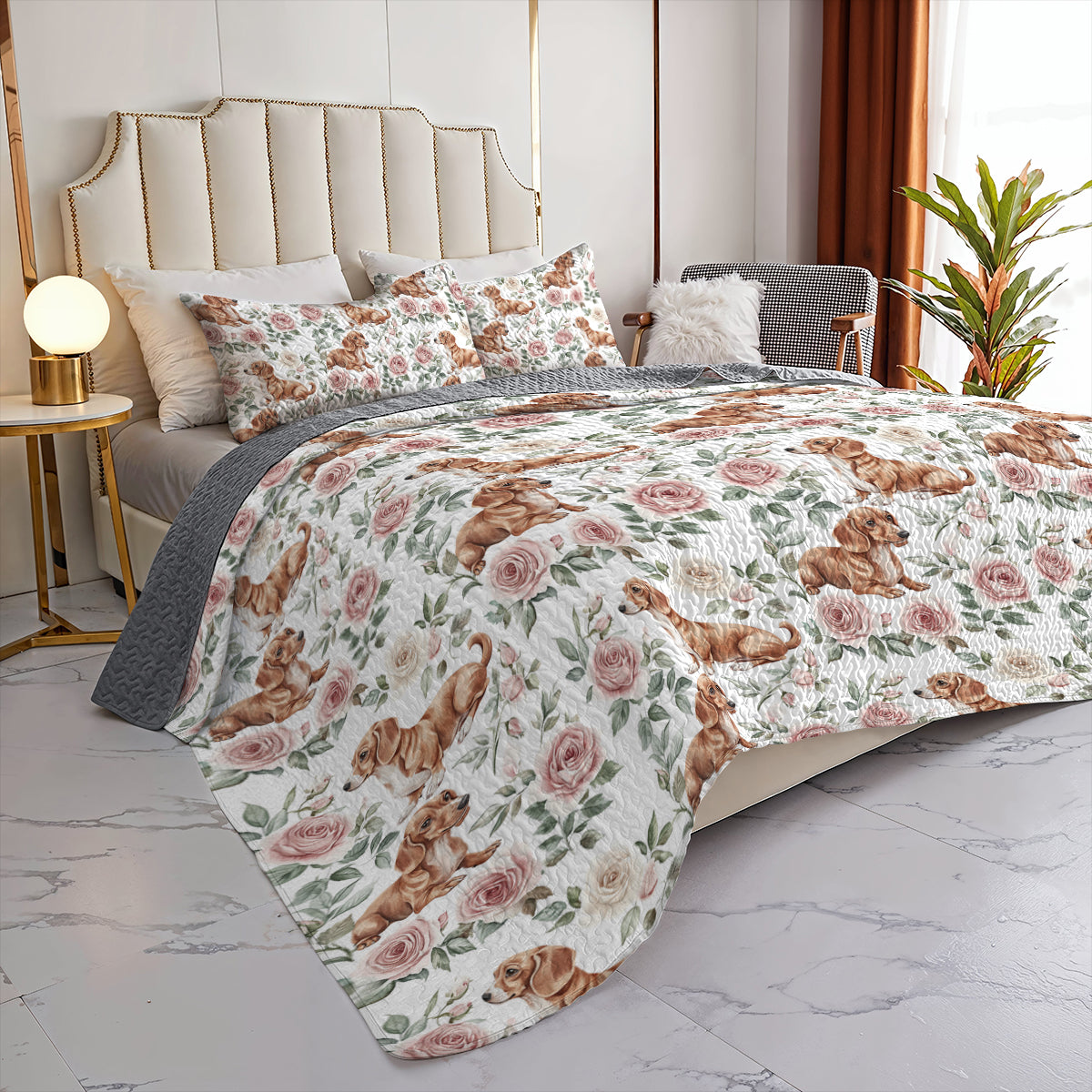Shineful All Season Quilt 3-Piece Set Floral Dachshund Dreams