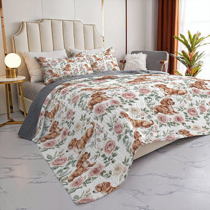 Shineful All Season Quilt 3-Piece Set Floral Dachshund Dreams