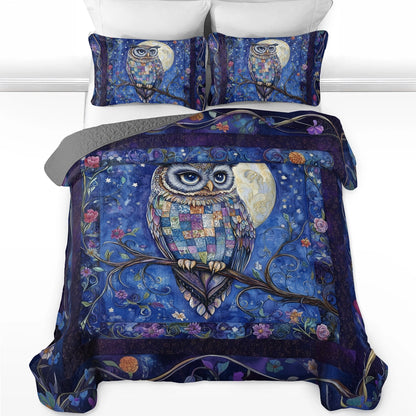 Shineful All Season Quilt 3-Piece Set Moonlit Wisdom Owl