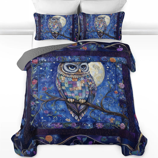Shineful All Season Quilt 3-Piece Set Moonlit Wisdom Owl