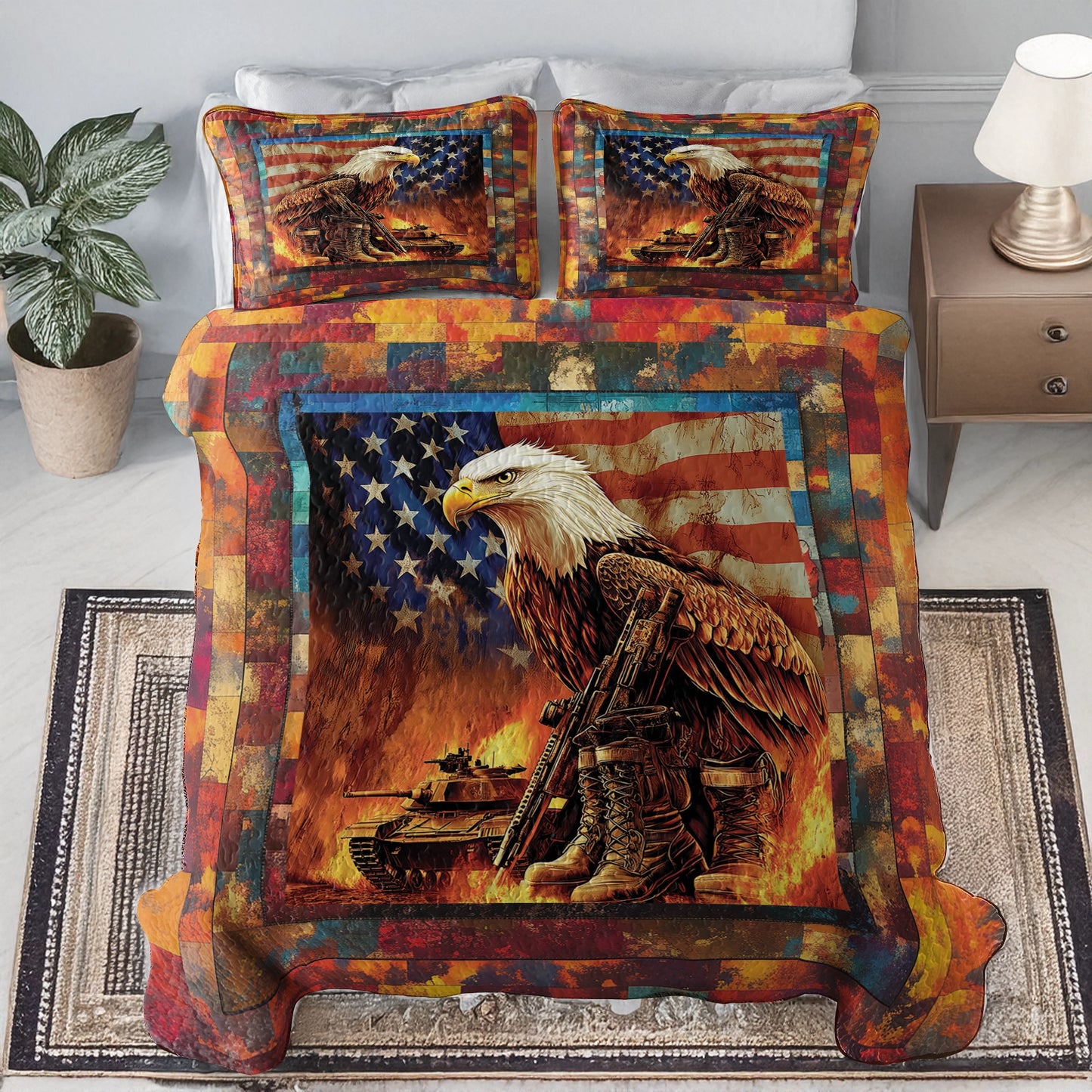 Shineful All Season Quilt 3-Piece Set - Patriotic Veteran's Eagle