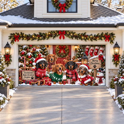 Shineful Christmas Dachshund Family Garage Door Banner Decoration