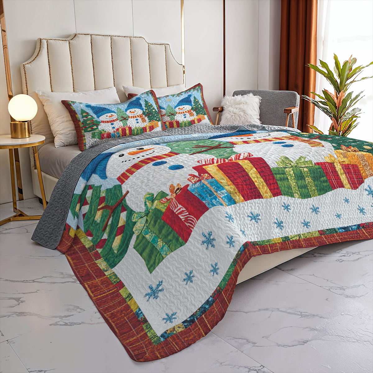 Shineful All Season Quilt 3-Piece Set Snowman Christmas