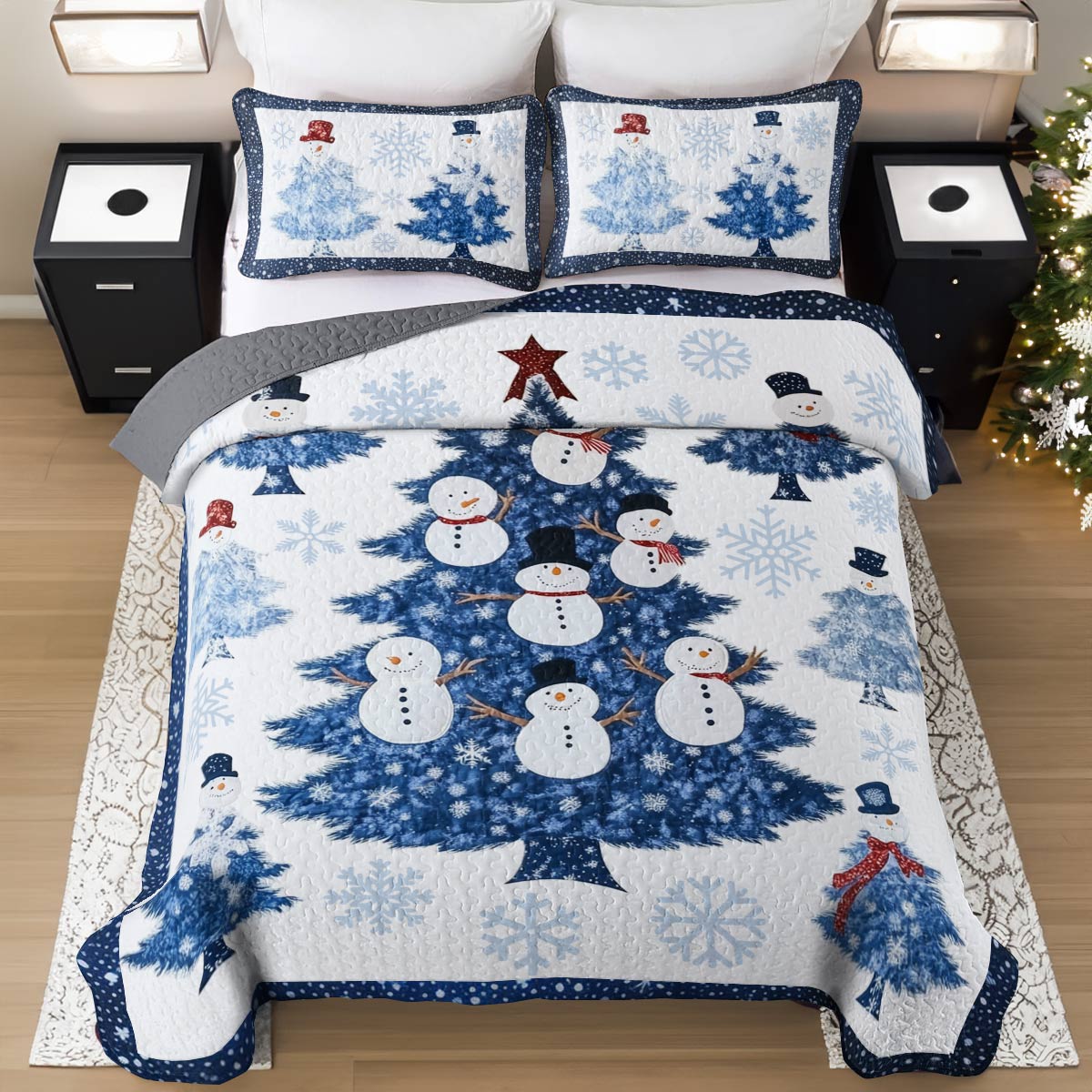 Shineful All Season Quilt 3-Piece Set Happy Snowman Christmas
