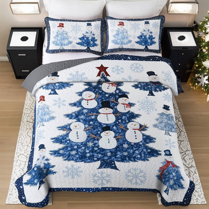 Shineful All Season Quilt 3-Piece Set Happy Snowman Christmas