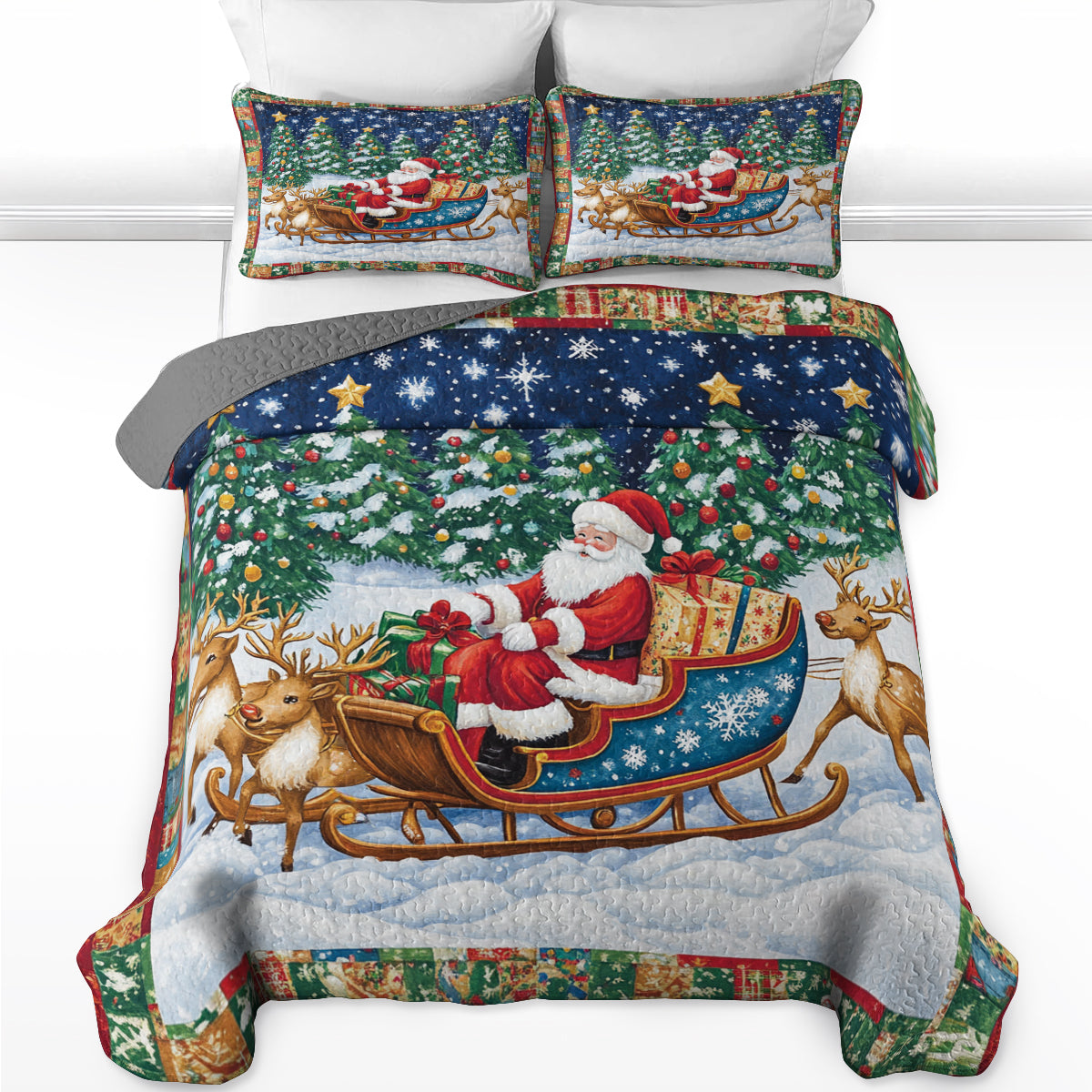 Shineful All Season Quilt 3-Piece Set Santa’s Sleigh Ride