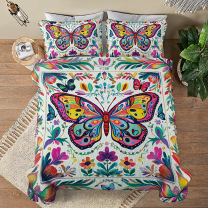 Shineful All Season Quilt 3-Piece Set - Vibrant Garden Butterfly