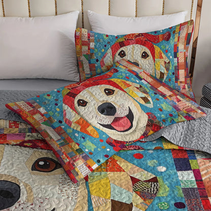 Shineful All Season Quilt 3-Piece Set Labrador Joy Patchwork