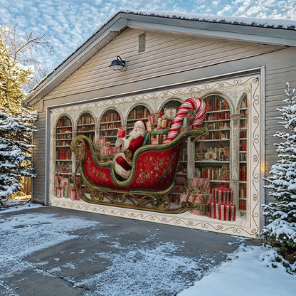 Shineful Garage Door Banner Decoration Santa Bookshelf