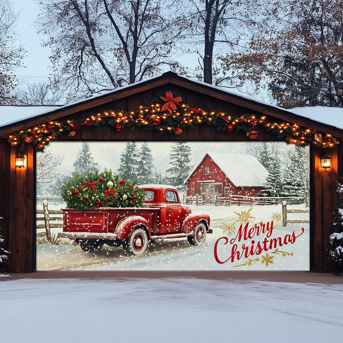Shineful Garage Door Banner Decoration Christmas Farm
