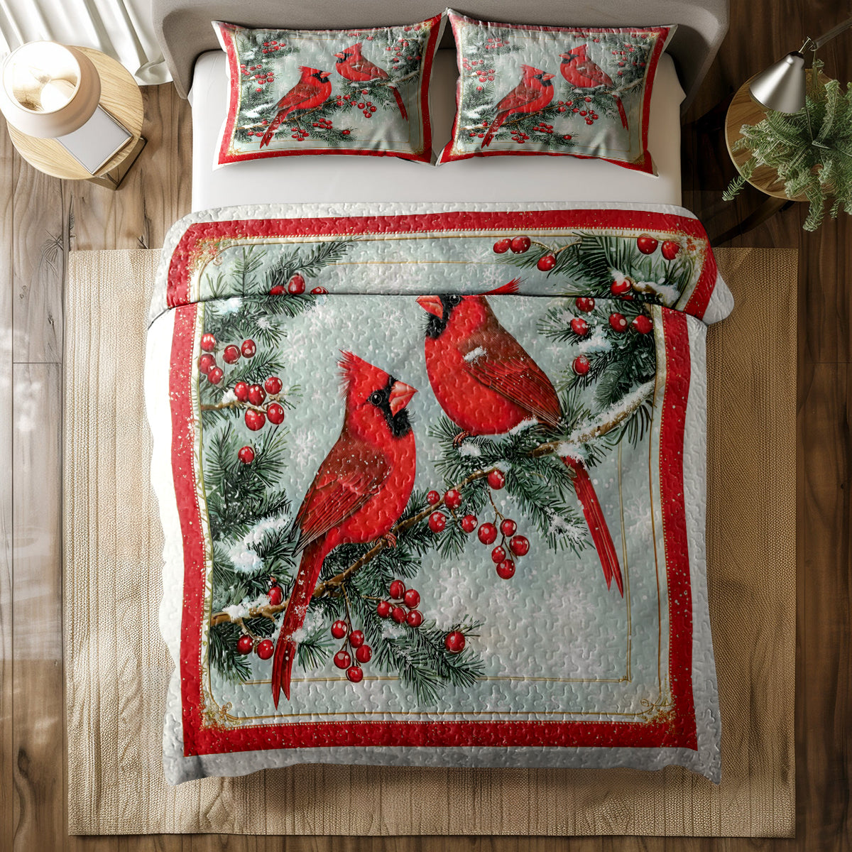 Shineful All Season Quilt 3-Piece Set Christmas Cardinal
