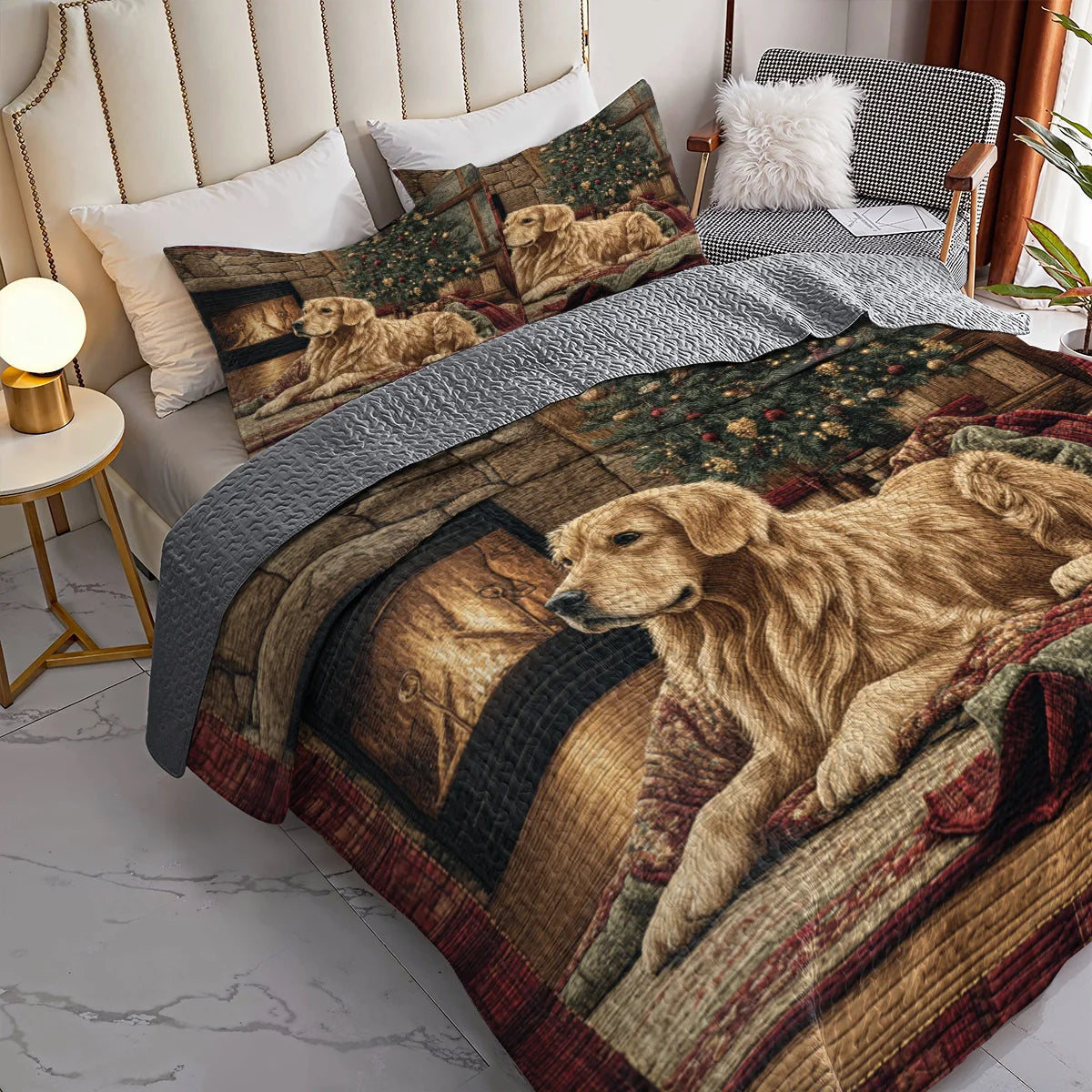 Shineful Quilt 3-Piece Set Golden Retriever Christmas Eve