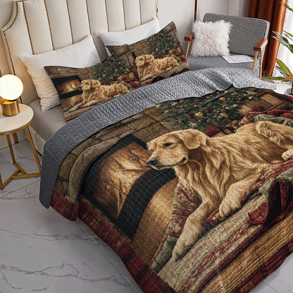 Shineful Quilt 3-Piece Set Golden Retriever Christmas Eve