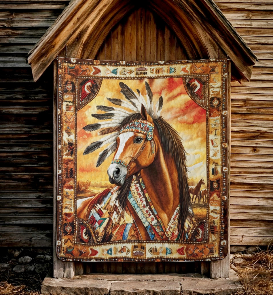 Shineful Flat Print Faux Quilt Blanket Majestic Stallion