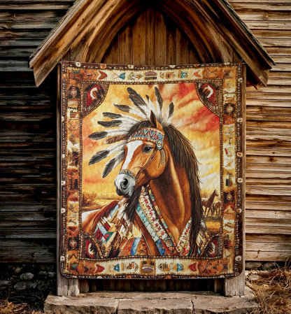 Shineful Flat Print Faux Quilt Blanket Majestic Stallion