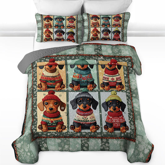 Shineful All Season Quilt 3-Piece Set Dachshund Holiday Season
