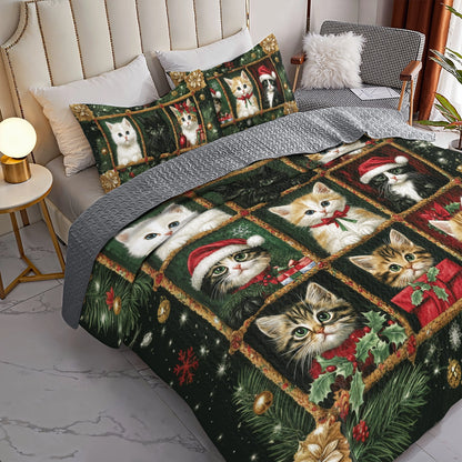 Shineful All Season Quilt 3-Piece Set Christmas Merry Meowmas