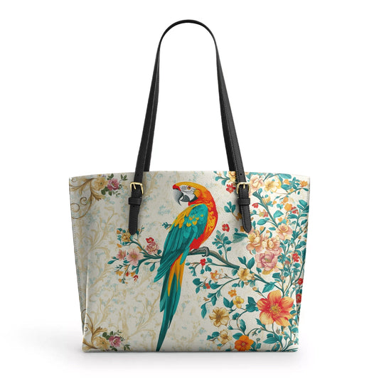 Shineful Leather Tote Bag - Macaw Enchantment