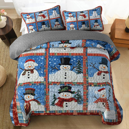 Shineful All Season Quilt 3-Piece Set Snowman Patchwork