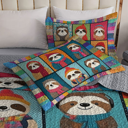 Shineful All Season Quilt 3-Piece Set Colorful Sloth Patchwork