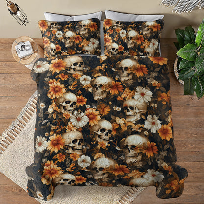 Shineful All Season Quilt 3-Piece Set Skull Memento Floral