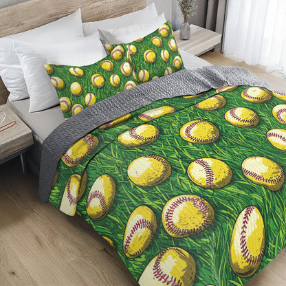 Shineful All Season Quilt 3-Piece Set Old-School Softball