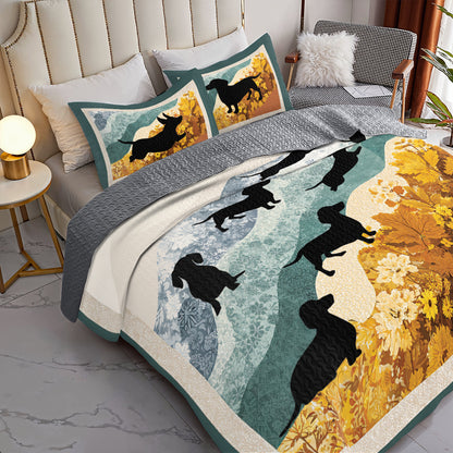 Shineful All Season Quilt 3-Piece Set Quilt Set Dachshund Autumn Walk