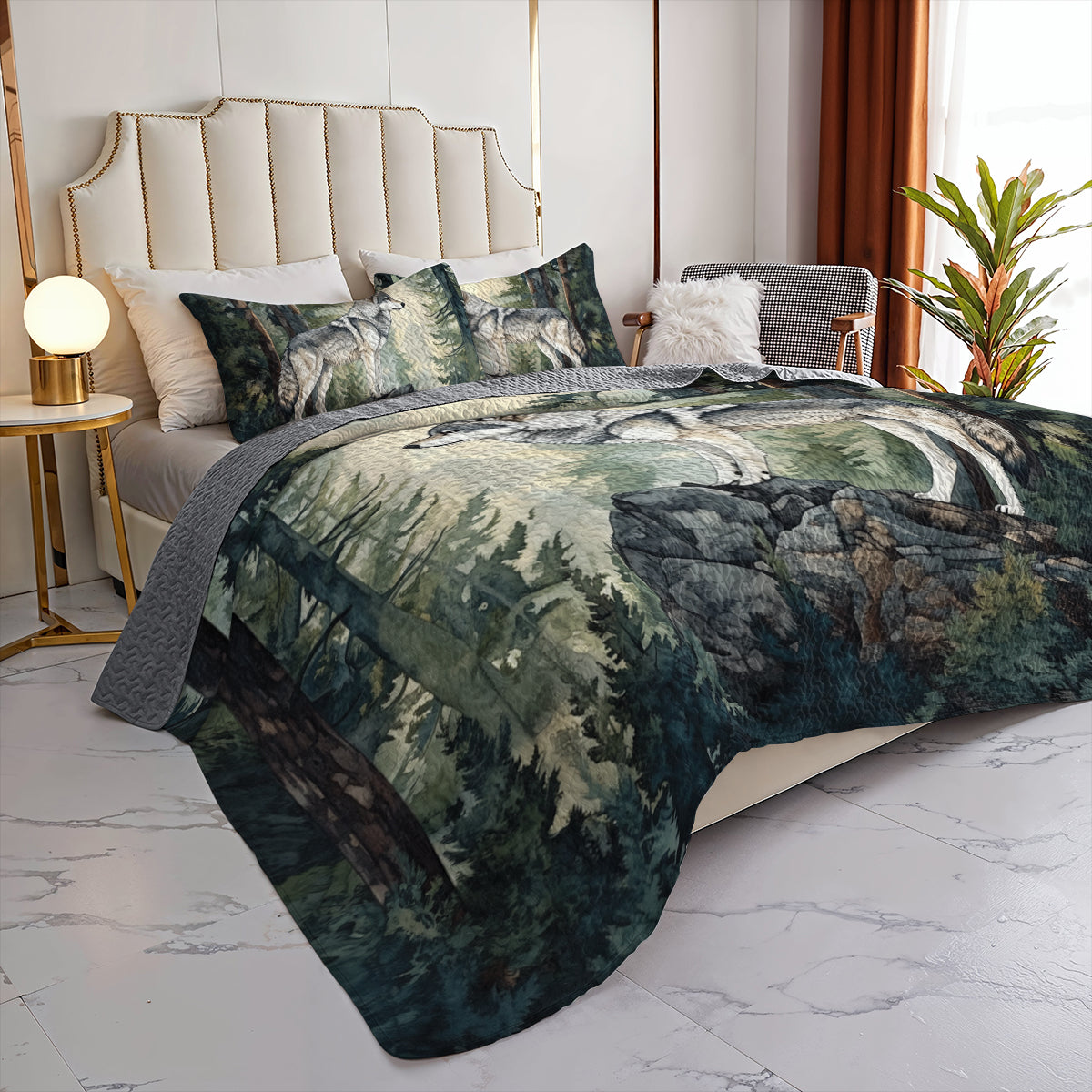 Shineful All Season Quilt 3-Piece Set Majestic Forest Wolf
