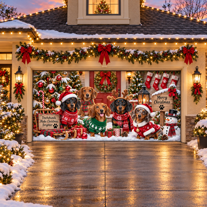 Shineful Dachshund Friends Christmas Garage Door Banner Decoration