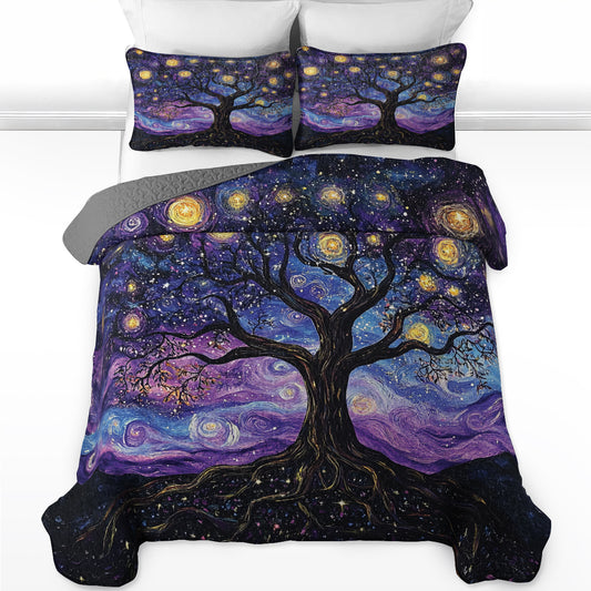Shineful All Season Quilt 3-Piece Set Starry Night Tree Of Life