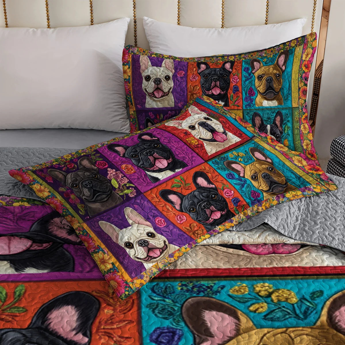 Shineful All Season Quilt 3-Piece Set - French Bulldog Garden Party