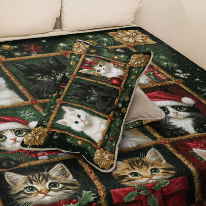 Shineful All Season Quilt 3-Piece Set Christmas Merry Meowmas