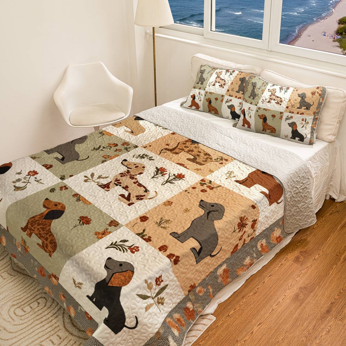 Shineful All Season Quilt 3-Piece Set - Vintage Floral Dachshund
