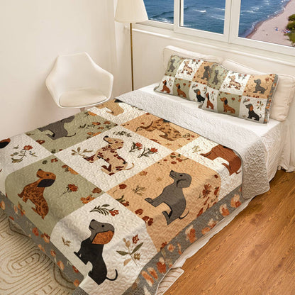 Shineful All Season Quilt 3-Piece Set - Vintage Floral Dachshund