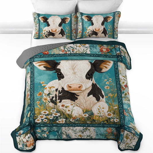 Shineful All Season Quilt 3-Piece Set Cozy Floral Cow