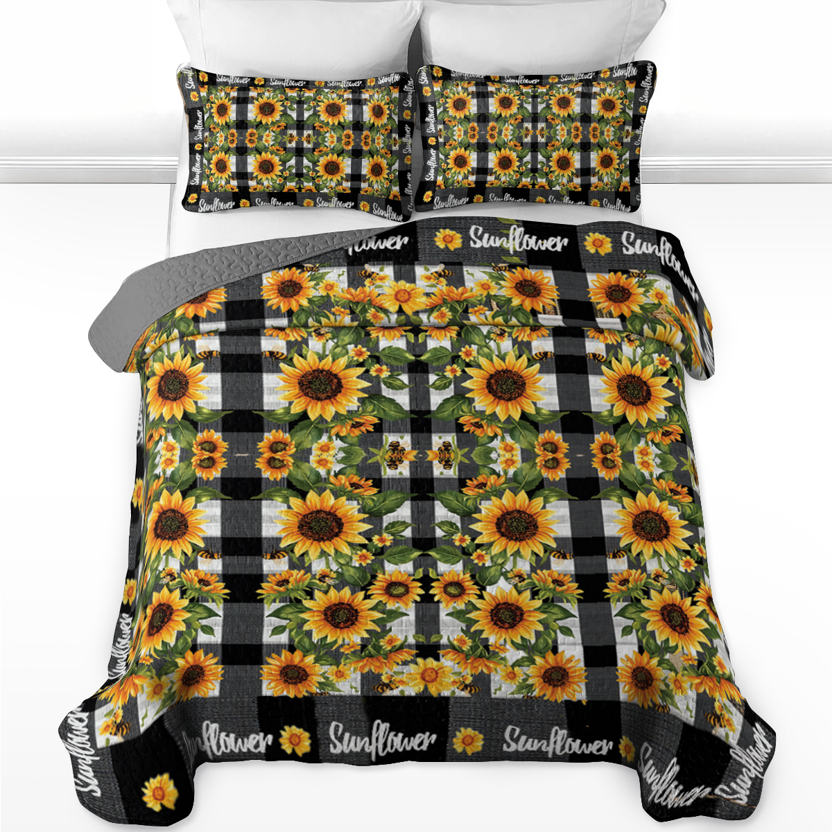 Shineful All Season Quilt 3-Piece Set - Sunflower Bliss Plaid
