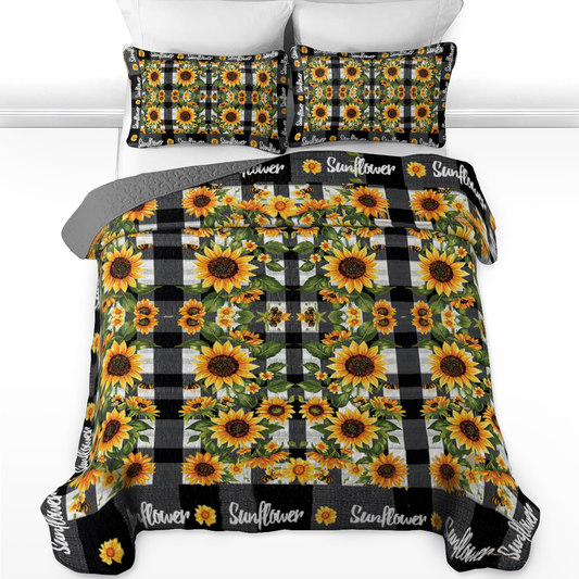 Shineful All Season Quilt 3-Piece Set - Sunflower Bliss Plaid